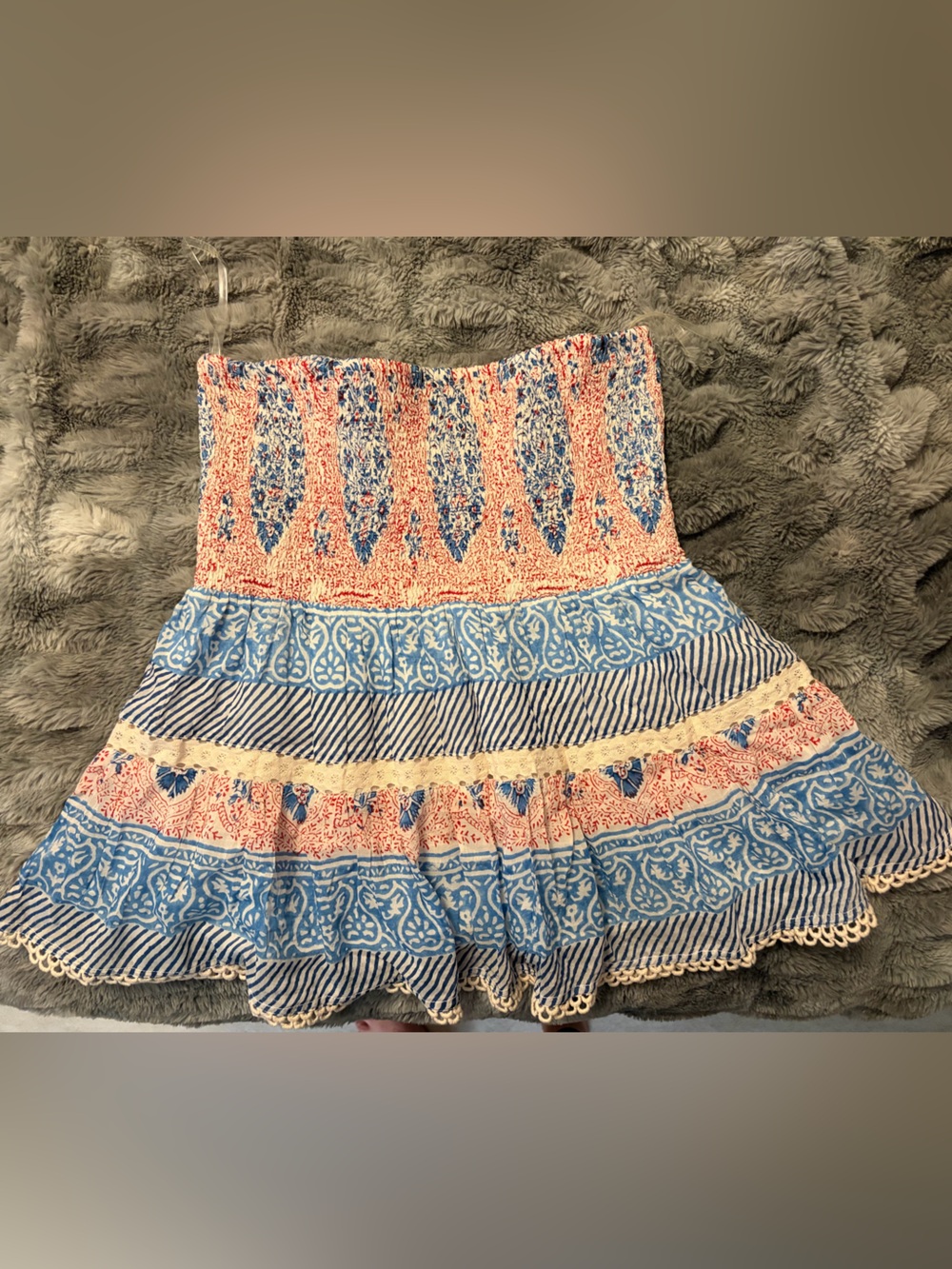 Bell Tribal Blue and Coral Smocked Boho Dress
